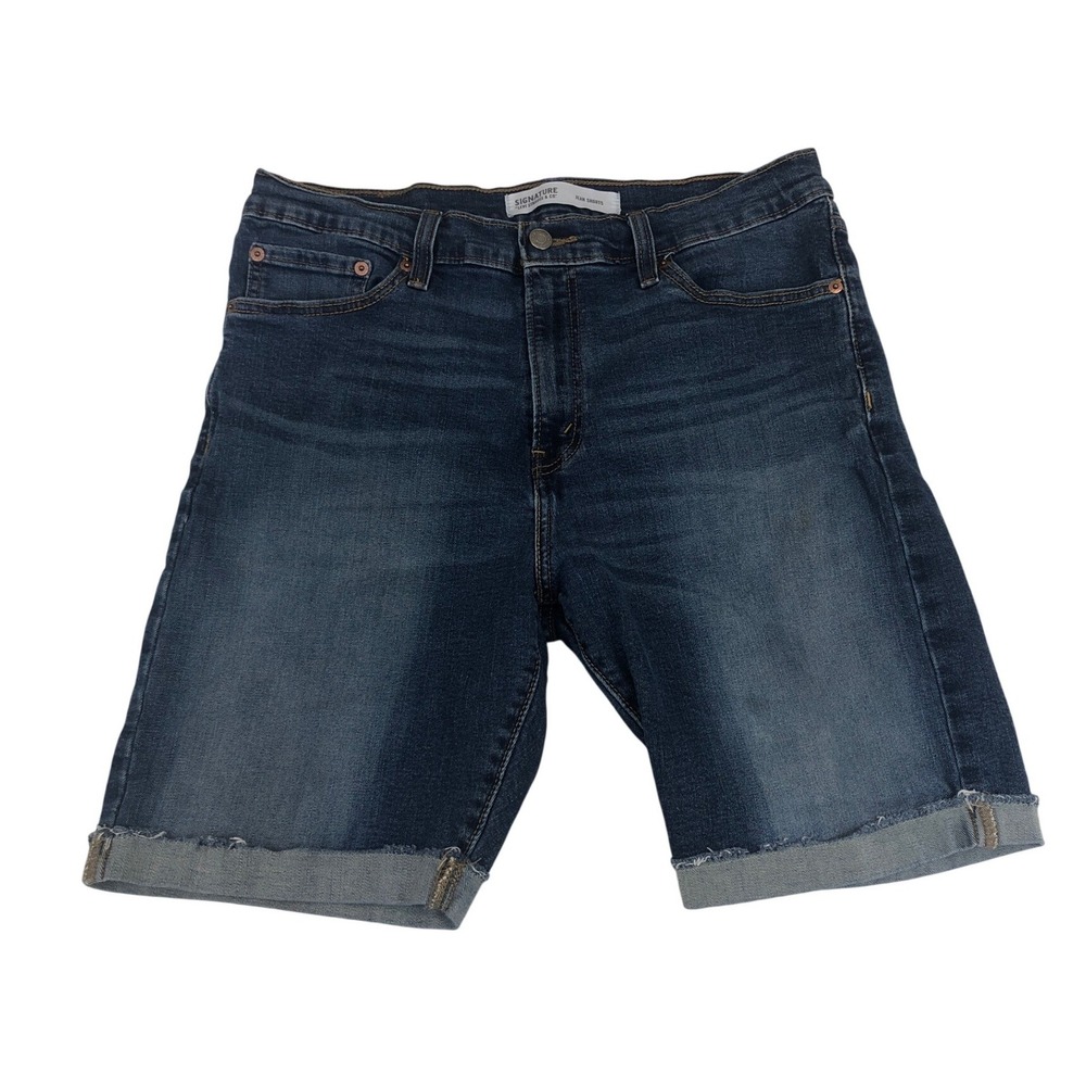 Signature‎ by Levi Strauss & Co Mens Dark Wash Cuffed Denim Jean Shorts Size 32